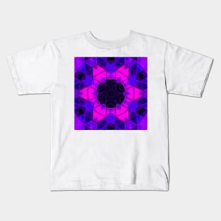 Mosaic Kaleidoscope Flower Blue Black and Purple Kids T-Shirt